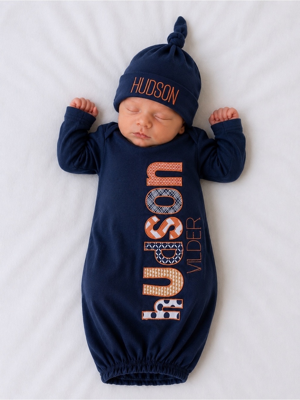 “Hudson Wilder” Baby Sleep Gown with Knot Hat
